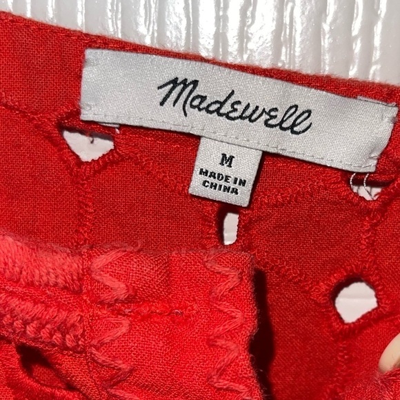 Madewell Coral Eyelet Linen Blend Long Sleeve Mini Dress Size M - Picture 13 of 13